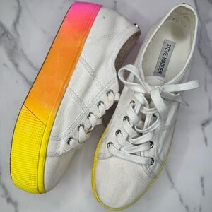Steve Madden EMMI Platform Sneakers White Canvas Ombre Yellow Pink Size 10